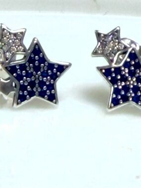 Star Stud Earrings with Blue and 825 Sterling Silver Accents